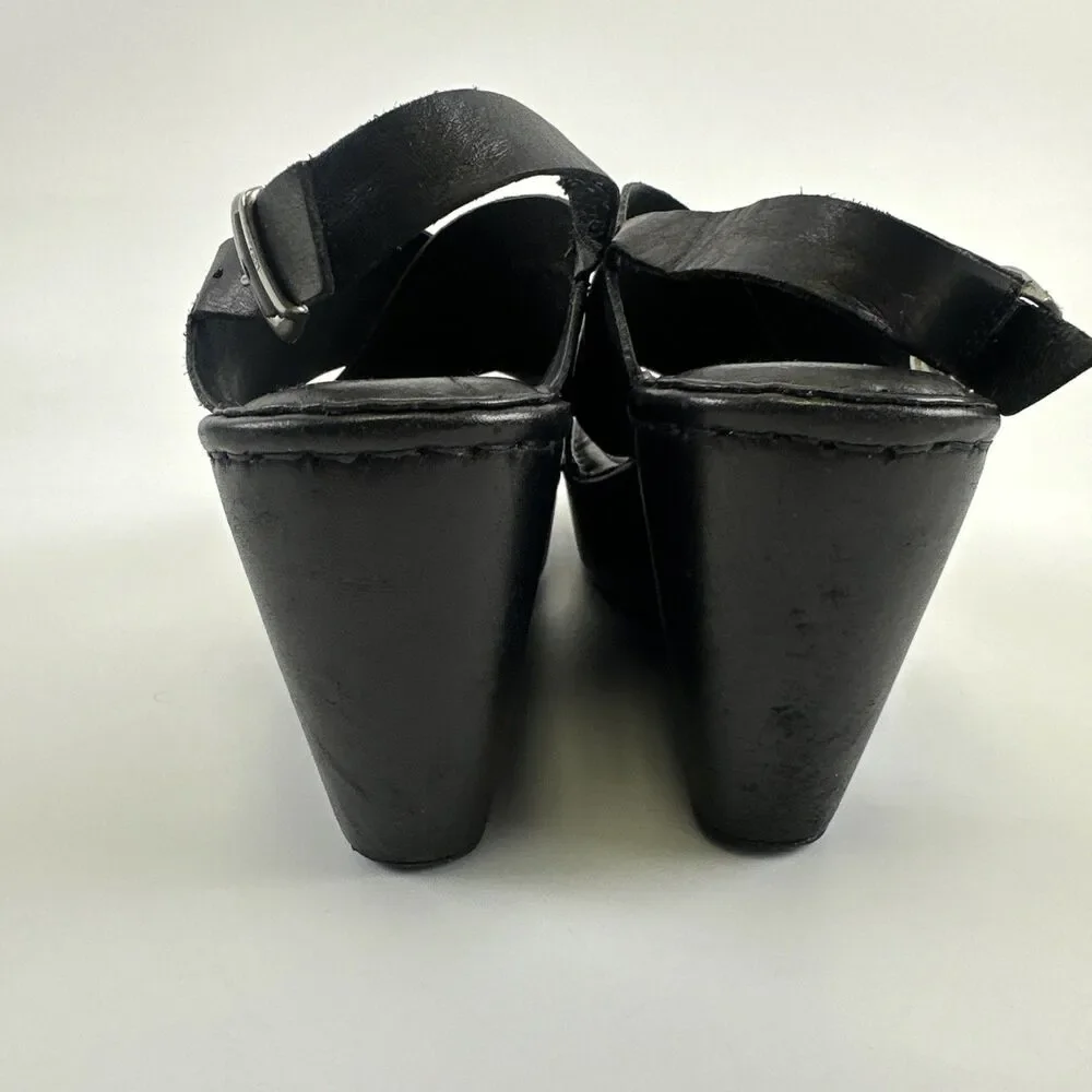 Born Emmy II Platform Slingback Sandal Black‎ Leather Buckle Straps Womens 10
